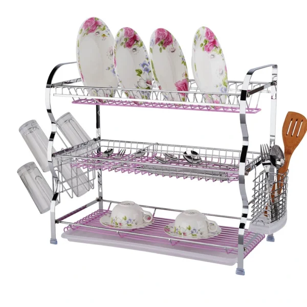 3 Layer Dish Drainer Rack Storage Organizer Plate Stand Rack