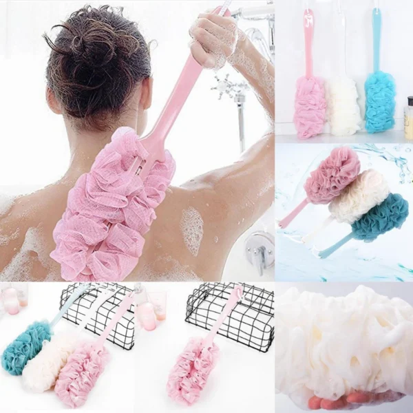 Lufa Back Scrubber for Shower, Long Handle Bath Sponge Shower Brush, Soft Nylon Mesh Back Cleaner Washer, Body Bath Exfoliating Brush for Women and Men, Bathroom Shower Accessories