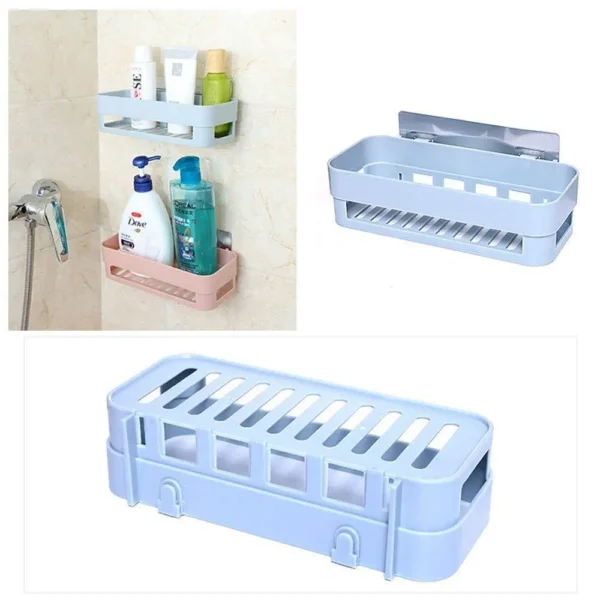 Wall Mounted Bathroom Storage Rack Plastic Bathroom Shelf Organizer for Shower Shampoo Holder Home Kitchen Rack Organizer - Oven Cover - Image 2