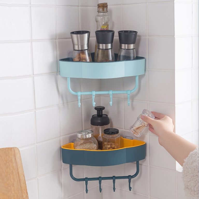 Multipurpose Wall Corner Shelf With Hook For Bathroom Shelves Wall Mount Shower Holder Storage Rack Organizer