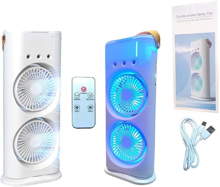 3 in 1 Double-Ended Misting Spray Fan with Remote Control | Portable Air Cooler with LED Light | Rechargeable Small Cooling Fan 300ml Water Tank | Mini Desktop Cooling Misting Fan