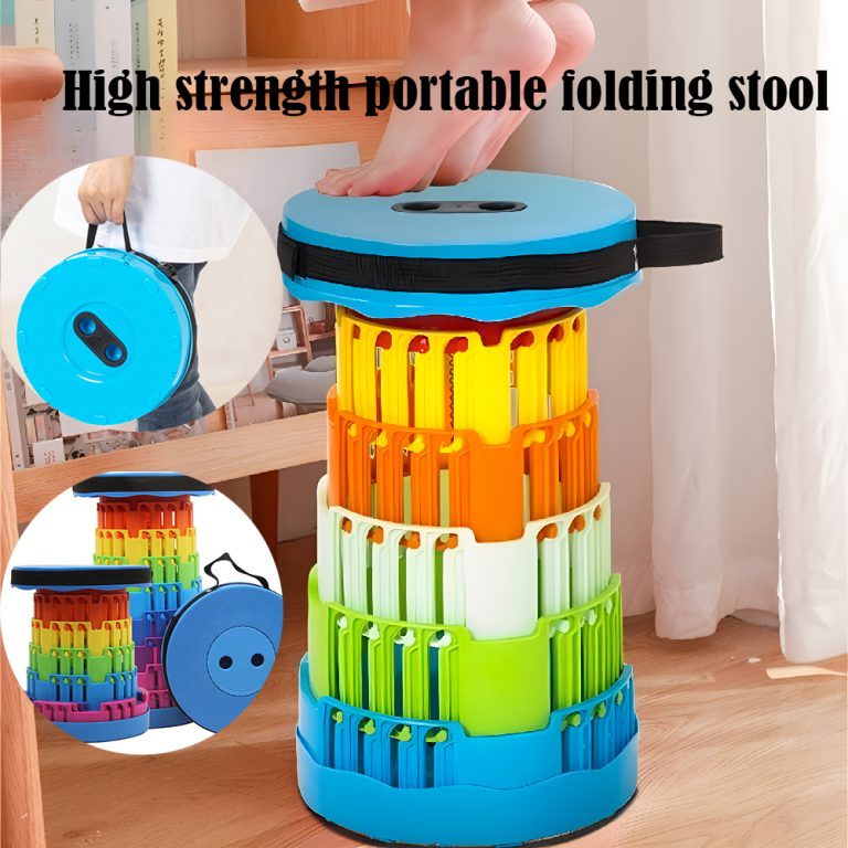 Portable Rainbow Folding Height Adjustment Stool | Lightweight Plastic Chair | Space Saving Telescopic Stool